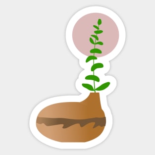 Brown Pot and Leaf Sticker